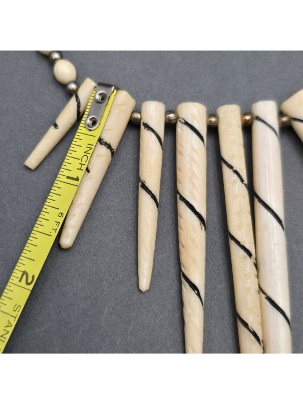 Vintage Batik Style Carved Bone Spike Necklace 16" Ethnic Tribal Horn Bib - Picture 14 of 16